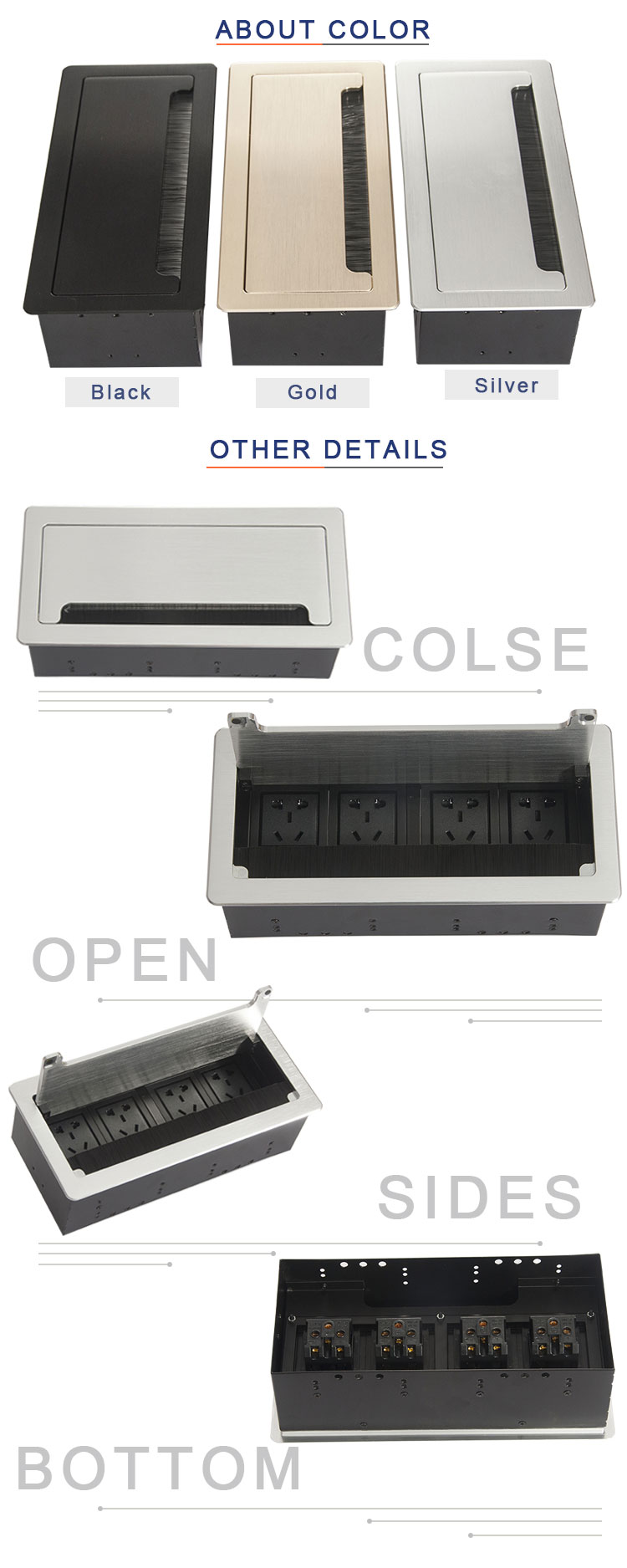 Wholesale product aluminum power supply for conference system desktop brush socket