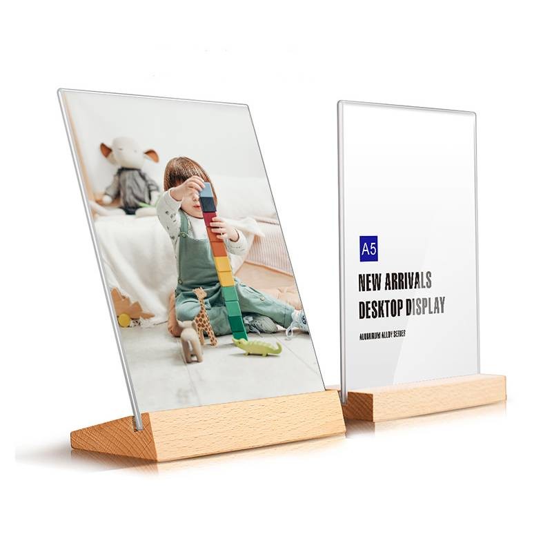 Acrylic Tabletop Photo Frames With Wood Stand For Libraries Restaurants