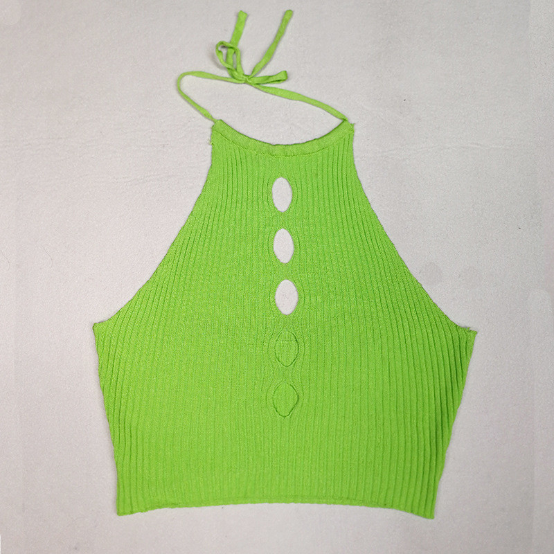 Ladies Casual Halter Neck Cropped Knitted Sleeveless Vest Slim Fit Backless