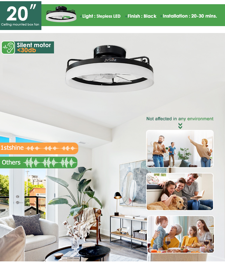 ABS Clear Plastic Blades 20 Inch Ceiling Fan with LED Light and Flush Mount Design