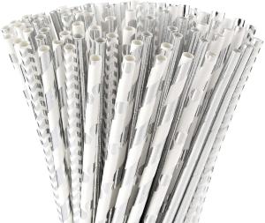 Quality 19.685cm Silver Dots Custom Printed Christmas Paper Straws wholesale