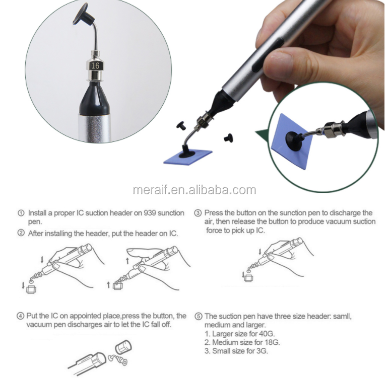 Vacuum Suck Pen FFQ 939 Hand Tool for IC + 3 suction headers vacuum pen