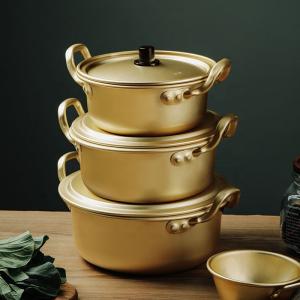 Quality Korean Cookware Kitchen Gold Instant Noodle Pot Home Stock Pot Small Pan Aluminum Ramen Soup Pot With Lid wholesale