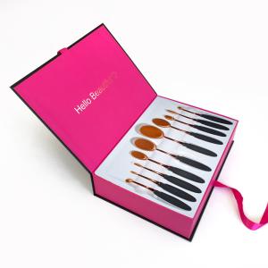 Quality Pink Book Shape Ribbon Closure Make Up Shipping Cardboard Gift Packaging Boxes Makeup Brush Box With Plastic Blister Tra wholesale