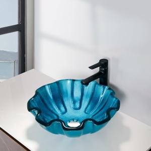 Quality Round Tempered Glass Basin Bowl Green Bathroom 150mm Countertop Flower Shape wholesale