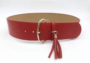Quality Red Color Women's Genuine Leather High Waist Fashion Belts With Oval Metal Buckle 2-3/8” Wide wholesale