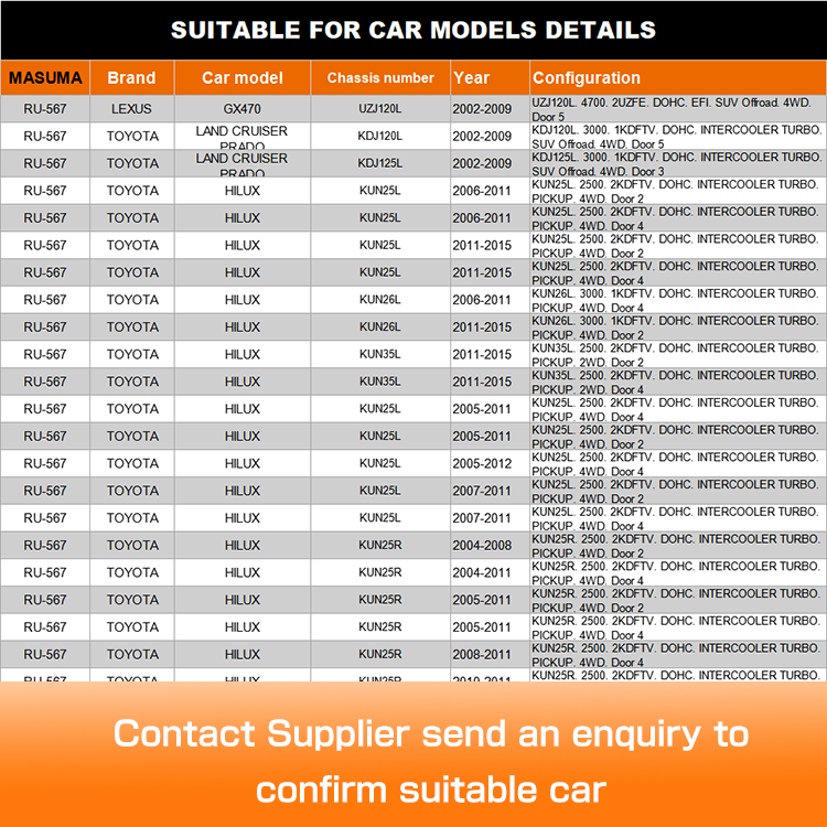 TOYOTA HILUX UZJ120L MASUMA Vehicles Accessories V68W 48655-60030 48655-0K040 purpose