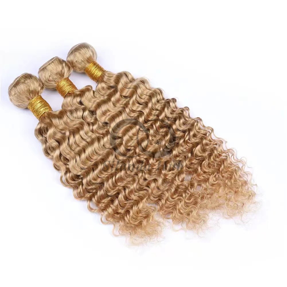 #27 Honey Blonde Deep Wave Remy Human Hair Bundles Sew In Weave Bundles Brazilian Bundle Deals