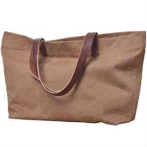 Quality Leather Shoulder Canvas Tote Bag Leather Handle Foldable Tote Bag wholesale