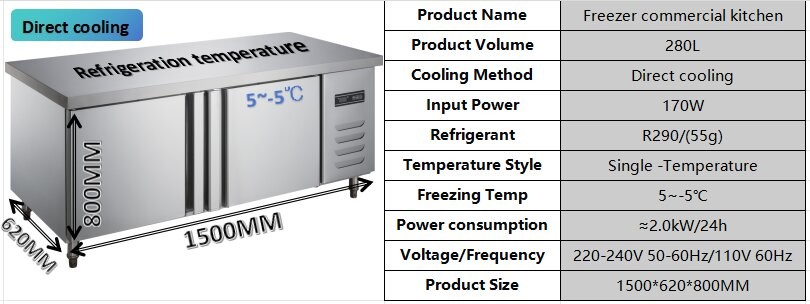 Eco Friendly Commercial Kitchen Refrigerator Freezer 250L Automatic Return Door