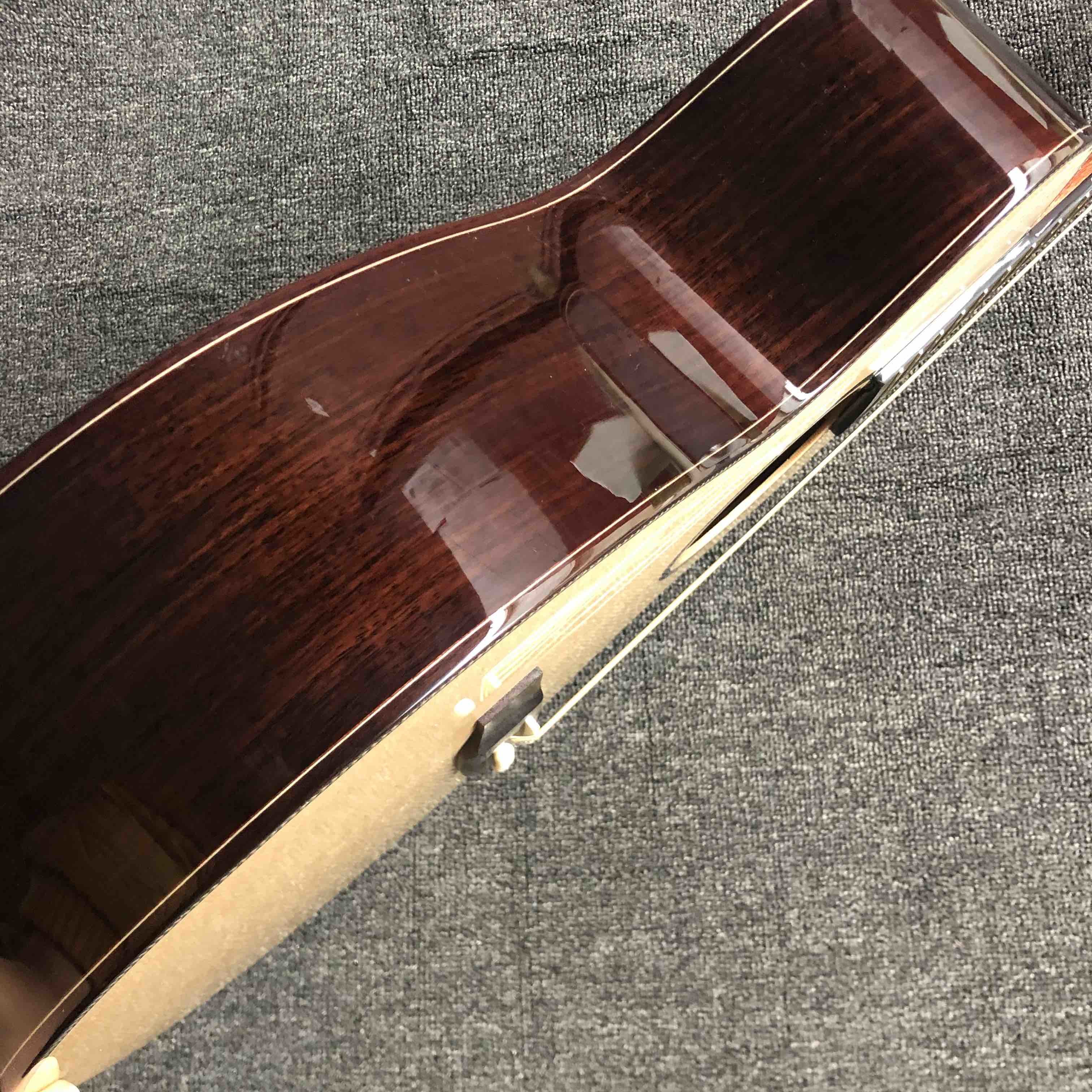 Custom AAAA All Solid Spruce Wood OM Style Body Ebony Fingerboard Fishbone Binding Acoustic Guitar