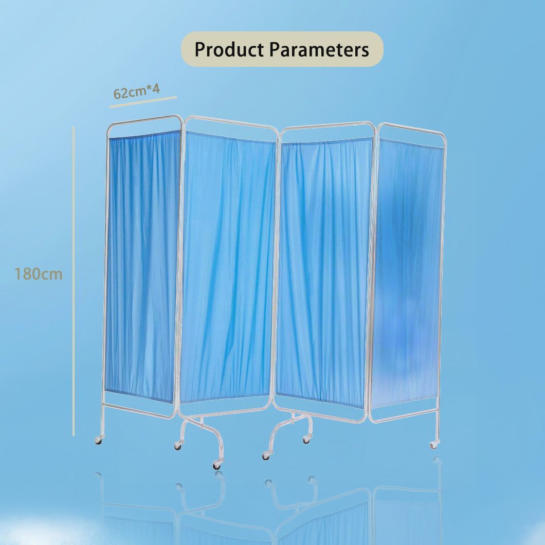 Hot Sales Stainless Steel Hospital Furniture 4 Folding Medical Bedside Ward Curtain Screen