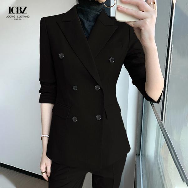 Full Sleeve Length High Cut V-Neck Business Formal Pants Suits for Women's