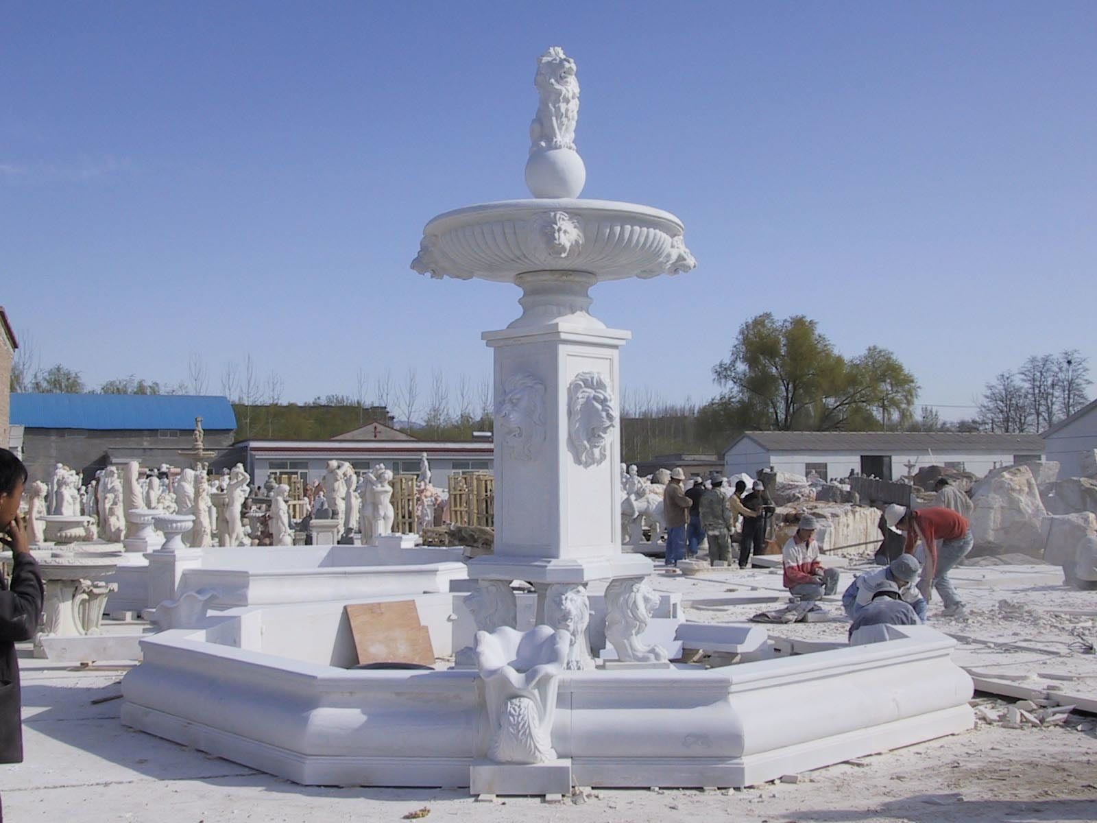 Water Pool Fountain With Lion Statue Odm Stone Carving Sculpture