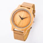Charm Bamboo Wood Mens Watches Brown Leather Strap Japan Movement Quartz
