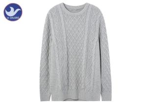 Quality Pullover Men's Thick Winter Jumpers , Grey Cable Knit Long Sleeve Sweater Mens wholesale