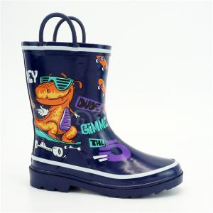 Quality BSCI Kids Dinosaur Rain Boots , Scratch Resistant Rubber Boots With Handles wholesale
