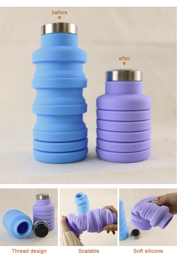 Outdoor Silicone Drink Bottle , Collapsible Water Bottle For Camping