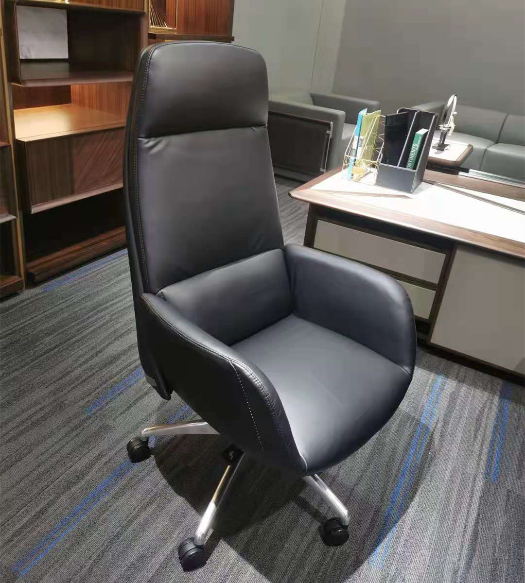 High Back Office Leather Revolving Chair With 3 Class Gas Lift Five Star Leg