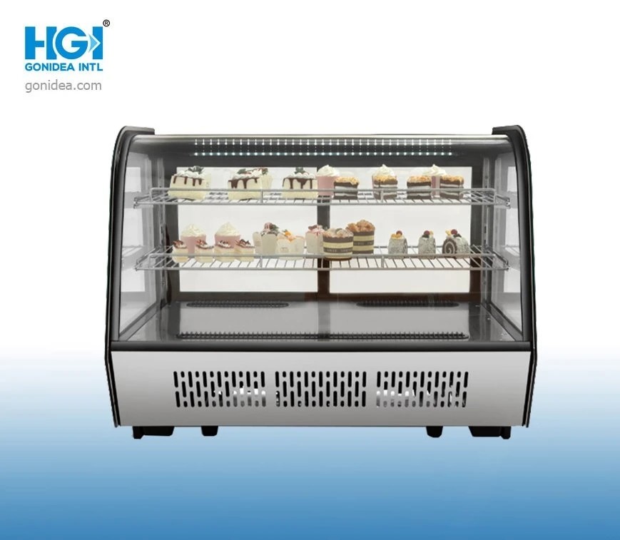 Curved Rounded Glass Door Cake Display Refrigerator Stainless Steel 160L