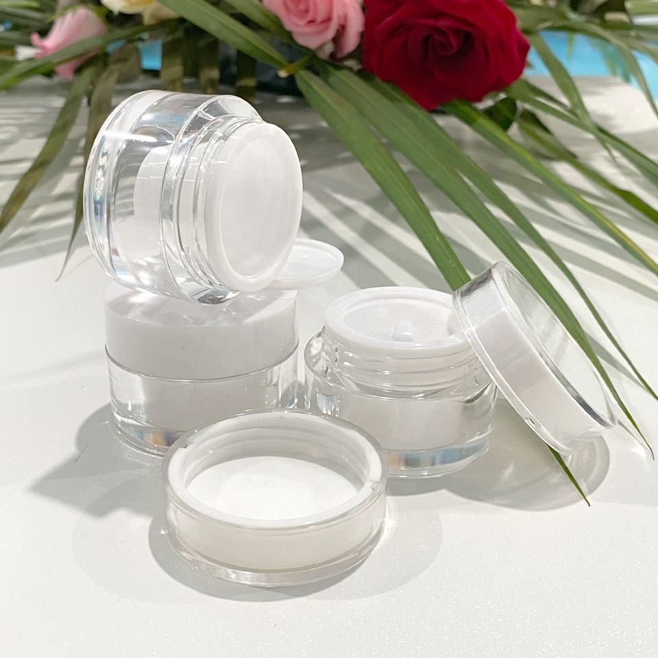 White Transparent Acrylic Jar Round Double Cosmetic Face Cream Jars 50g