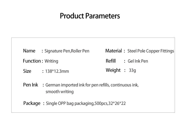 Stainless Steel Signature Neutral Pen Business Metal Roller Pen 0.7mm