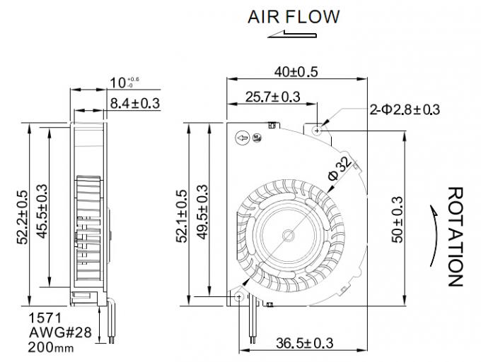 Plastic Frame And Impeller Industrial Blower Fan 40mm X 40mm X 10mm Ball Bearing