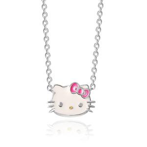 Quality Pink White Enamel Hello Kitty Sterling Silver Pendant Rhodium Plating wholesale