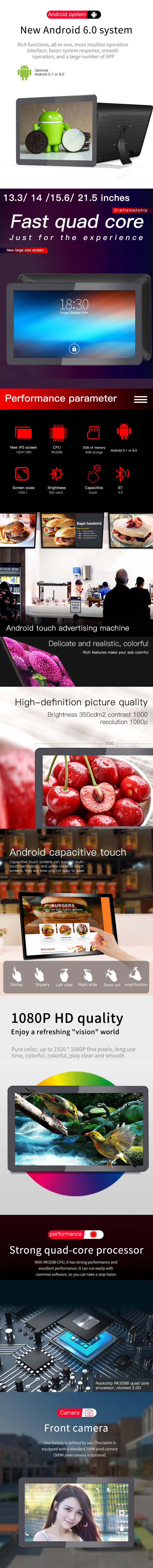 13.3 inch Tablet Android All In One Industrial Wall Mount RK3288
