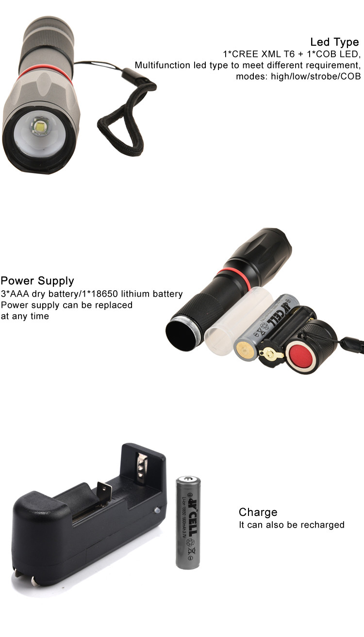 Middle Multifunction Cob LED Flashlight 155 * 30mm With Magnetic Base