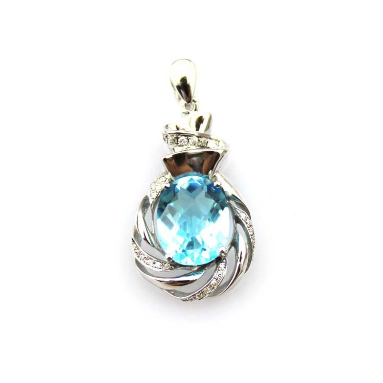 Sterling Silver Chain Necklace with 8x10mm Oval Amethyst Cubic Zircon Pendant (P45)