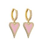Enamel 14K Gold Jewelry CZ Zircon Love Shape Ear Rings