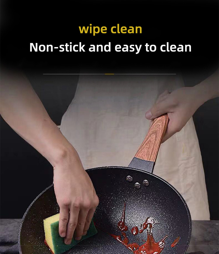 Hot Sale Black 32cm Flat Bottom Maifan Stone Skillet Cookware Cooking Non-stick Deep Frying Pan