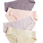 Plain Dyed Seamless Cotton Boyshorts Knitted Laser Cut Briefs Middle Waist