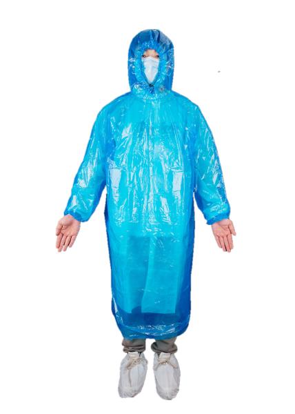 Cheap Disposable Transparent PE Raincoat With Long Sleeves And Drawstring Hood for sale