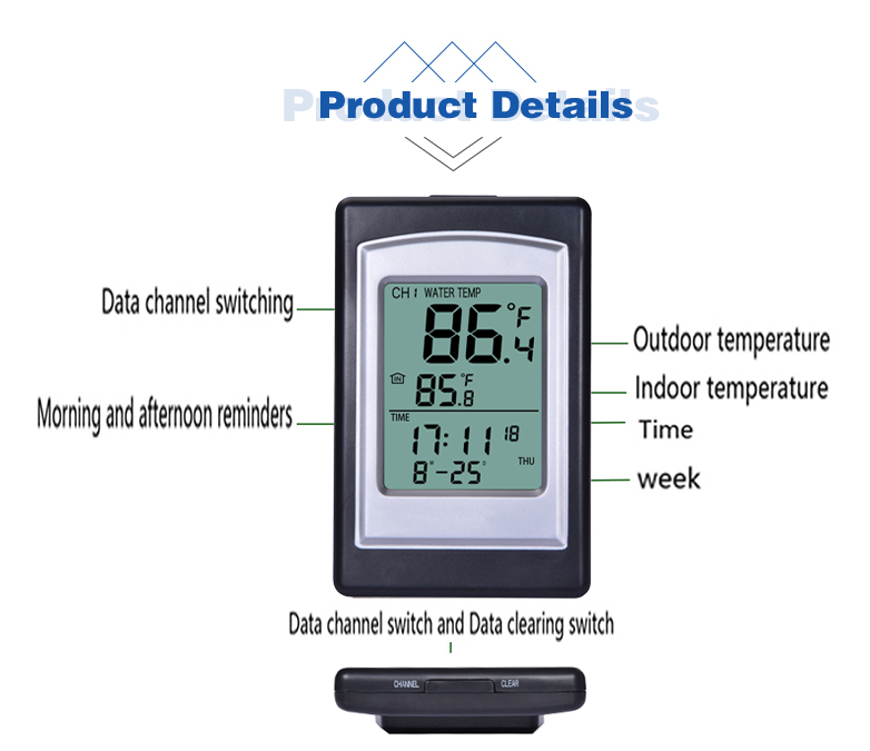 Temperature Accuracy Wireless Solar Digital Pool Thermometer In Red And Silver
