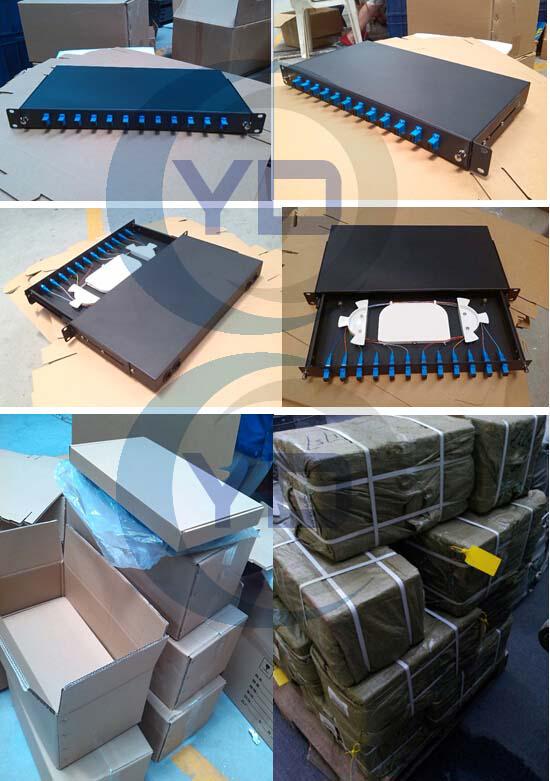 Standard Metal Sliding Tray Fiber Optic 19” Patch Panel 12 / 24 Port Fiber Optical Distribution Box GPSM-1U / 2U / 4U