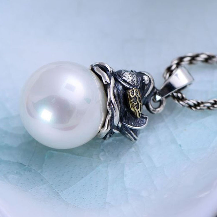 Women Retro 925 Silver Shell Pearl Bird Pendant Necklace (XH056542W)