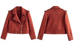 Quality Polyester Shell Red Suede Faux Leather Jacket Ladies Womens Casual Wear wholesale