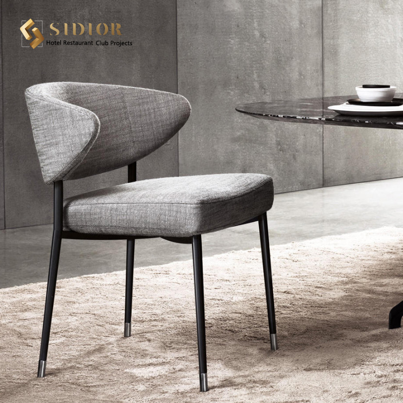 Fabric Upholstery Dinning Chair, Hotel Dinning Chair, Restaurant Dinning Chair, High Density Foam, Stainless Steel Legs