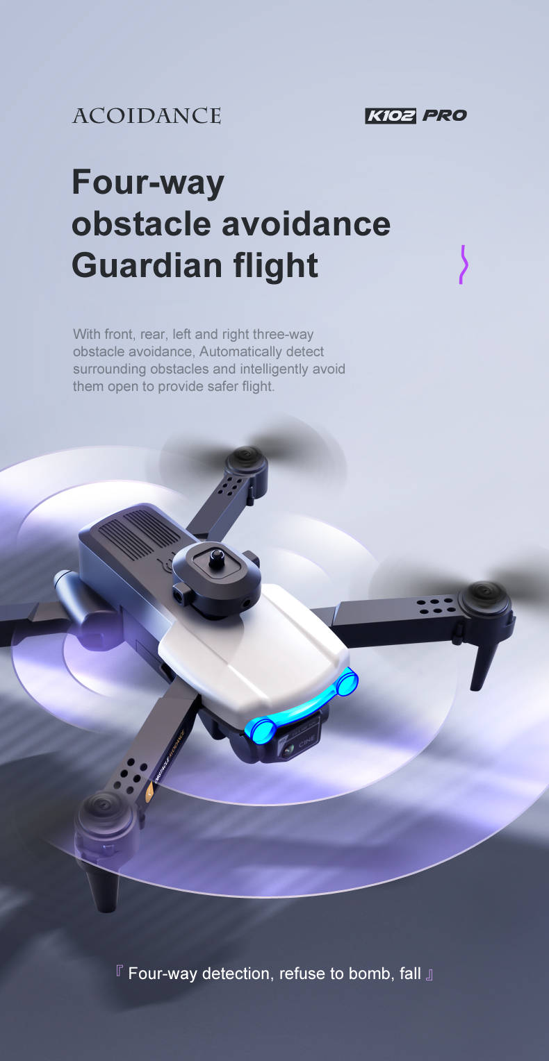 K102 Pro Mini Drone 4K HD Dual Camera Four-Way Obstacle Avoidance and Professional Optical Flow Technology for Long Range