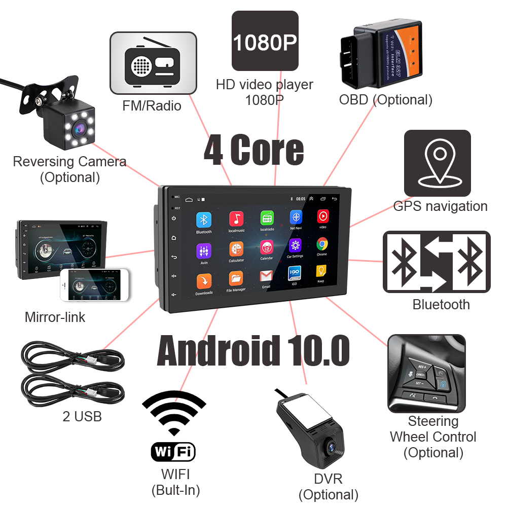 2 DIN Car Radio Android 11.0 GPS Navi for Apple Carplay Android Auto Other Combination