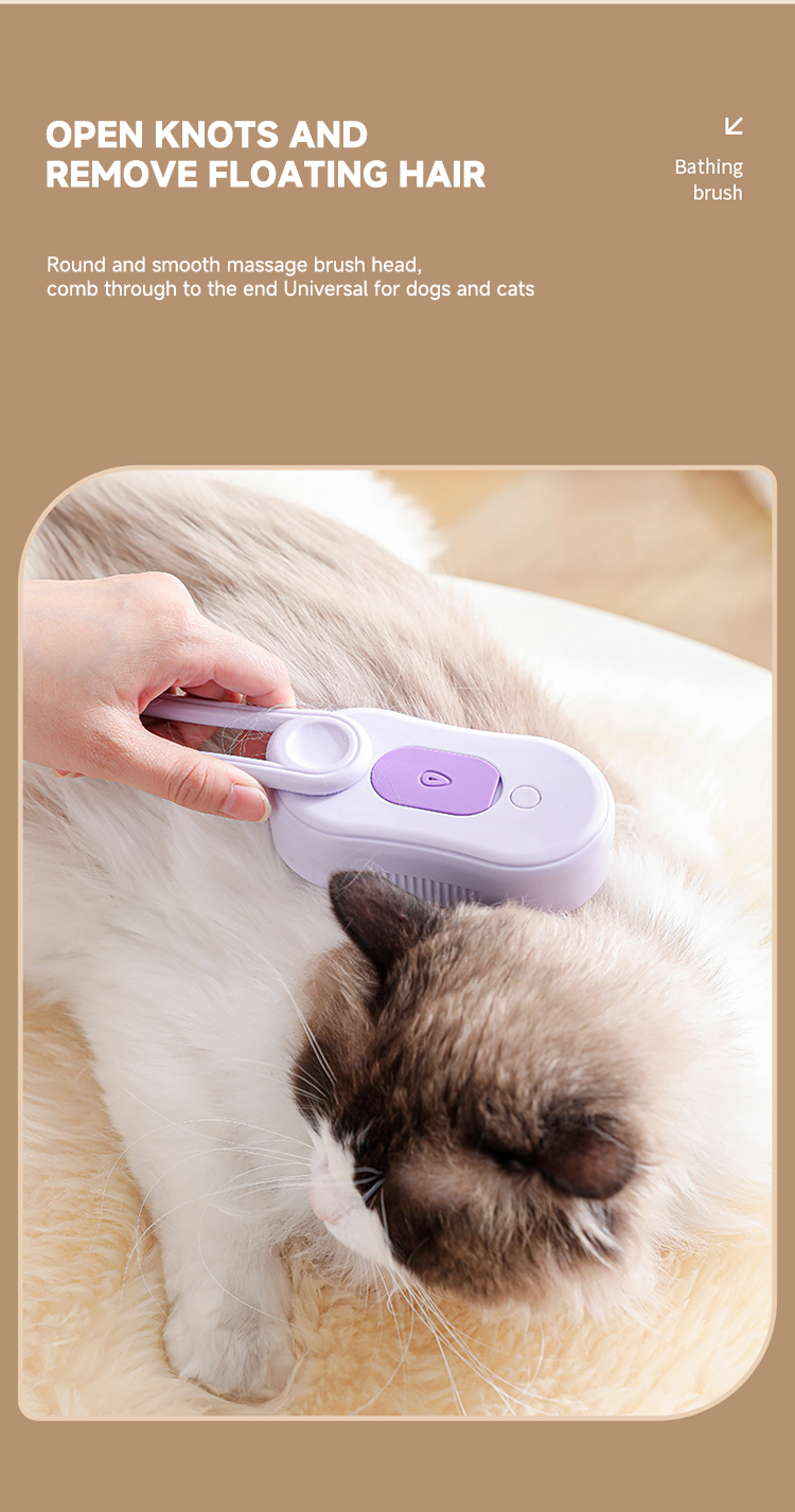 Grooming Steamer Brush Pet Hair Removal Spray Comb 3 In1 Self Cleaning Steam ABS TPR