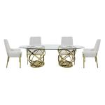 Oval Shape Tempered Glass Dining Table 240x120x75cm White Reeded Pillar