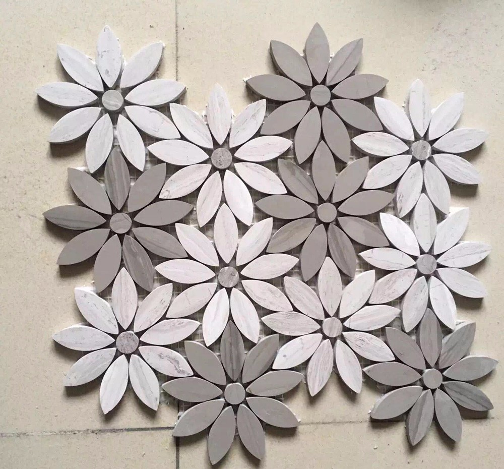 White Black Penny Grey Mosaic Floor Tiles , Various Patterns Stone Brick Mosaic Tiles