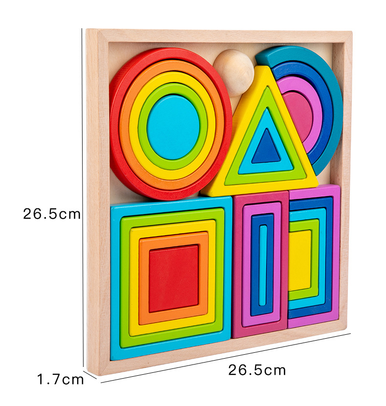 Wooden Montessori Baby Developmental Toys Art Geometric Creative Puzzle Rainbow
