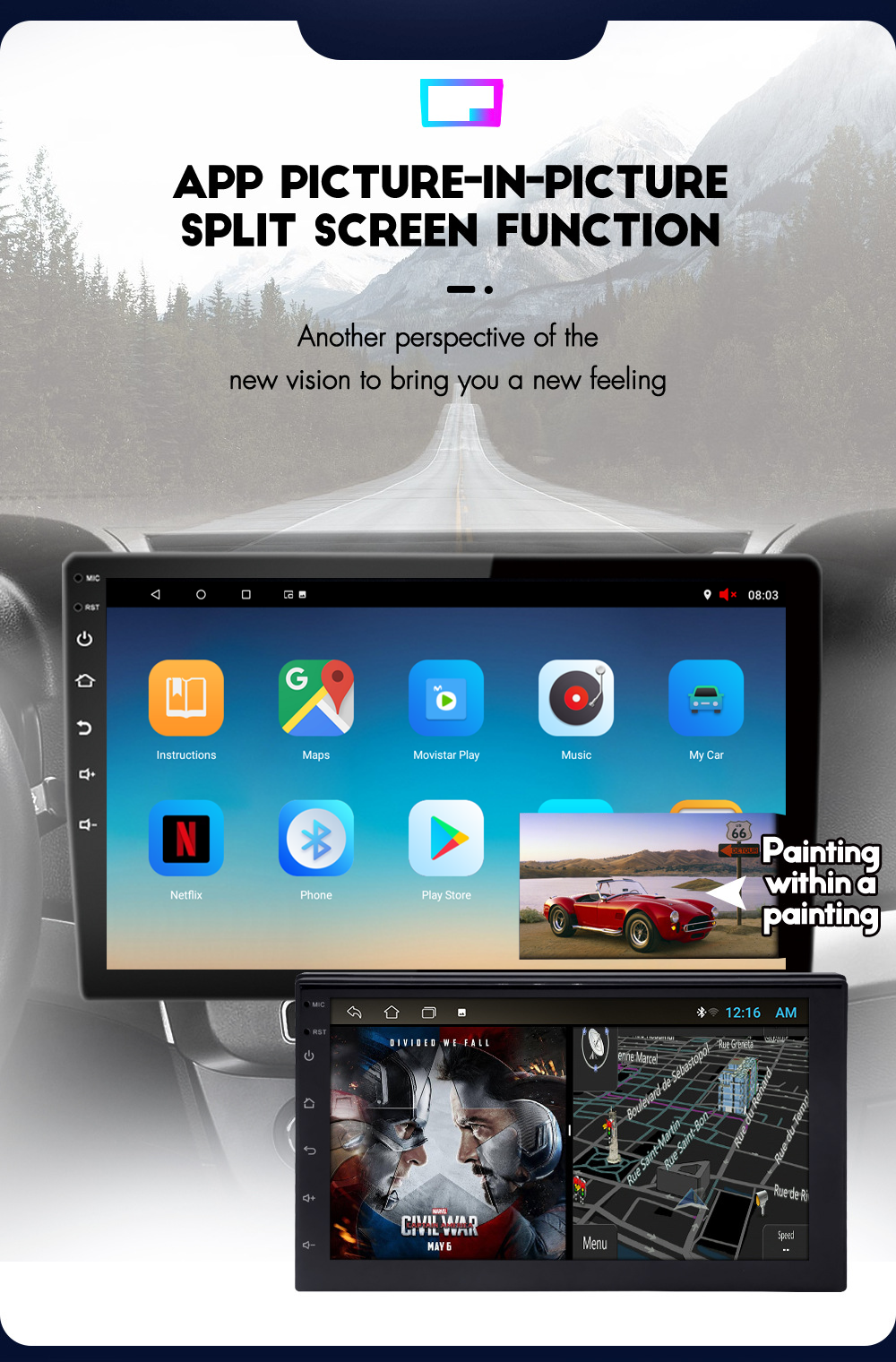 2 64G Car Radio with Rear View Camera Android Auto Carplay GPS Navigation WIFI Bluetooth