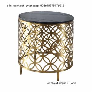 Quality gold-plating stainless steel marble table laser cutting design for hotel lobby wholesale