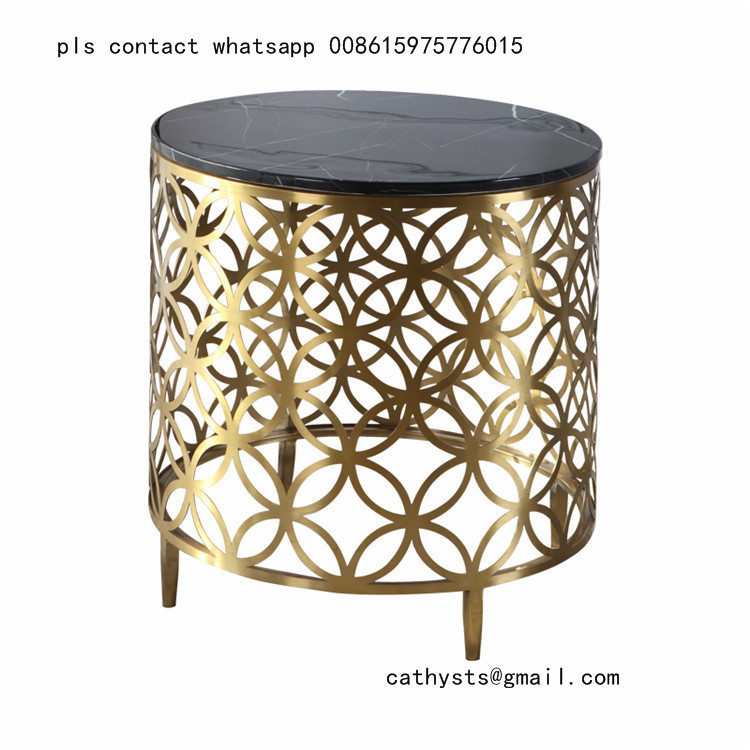 gold-plating stainless steel marble table laser cutting design for hotel lobby
