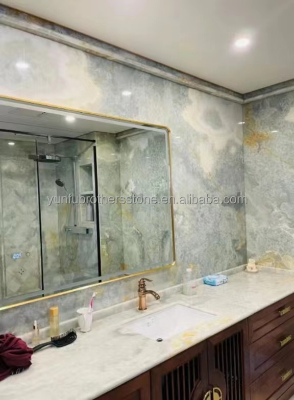 Modern Backlit Green Onyx Stone Slab 30mm Thickness for Graphic Living Room Jade Wall